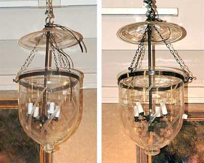Lot 460 - Two Similar Etched and Cut Glass Four-Light...