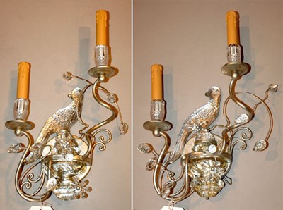 Lot 447 - Pair of Glass Bird Decorated Two-Light Sconces...