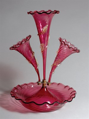 Lot 475 - American Victorian Cranberry Glass Epergne...