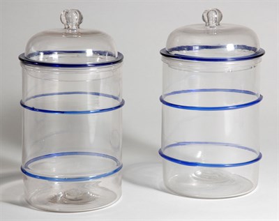 Lot 4716 - Pair of Cobalt Decorated Colorless Glass...