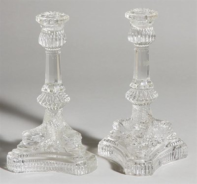 Lot 4718 - Pair of American Pressed Glass Dolphin...