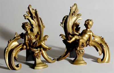 Lot 4722 - Pair of Rococo Style Gilt-Metal Chenets Height...