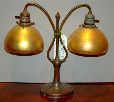 Lot 441 - Tiffany Style Bronze Two-Light Desk Lamp with...