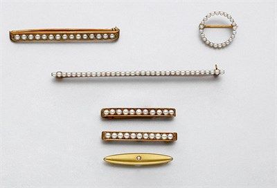 Lot 511 - Six Antique Gold and Seed Pearl Pins and Diamond Bar Pin