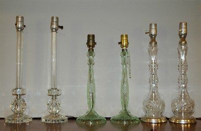 Lot 4163 - Three Pairs of Glass Single-Light Lamps Height...