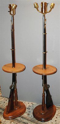 Lot 4347 - Two Mahogany and Brass Floor Lamps Made from...
