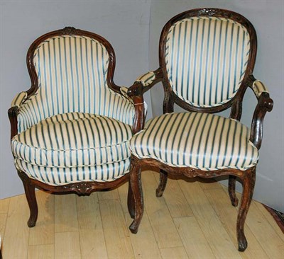 Lot 4262 - Louis XV Style Carved Walnut Bergere; Together...