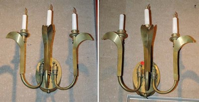 Lot 4263A - Brass Three-Light Sconces Height 18 inches.