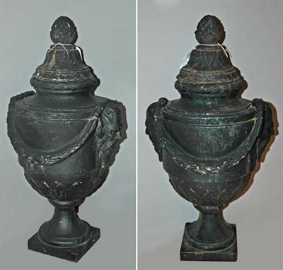Lot 555 - Pair of Iron Campana-Form Garden Urns Height...
