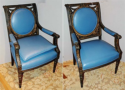 Lot 4206 - Pair of Neoclassical Style Painted Armchairs
