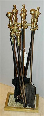 Lot 332 - Set of Brass Fireplace Tools with Stand Height...