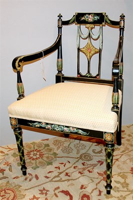 Lot 519 - Regency Style Black Painted and Caned Open...