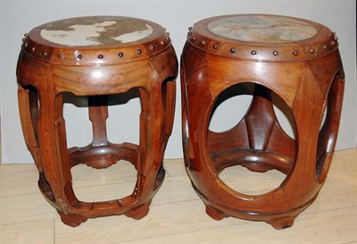 Lot 4220 - Pair of Marble Inset Hardwood Stools Height 17...