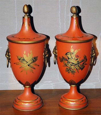 Lot 4205 - Pair of Tole Chestnut Urns Height 12 1/2 inches.