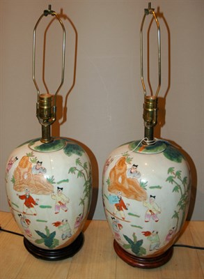 Lot 4171 - Pair of Asian Porcelain Jars Each mounted as a...