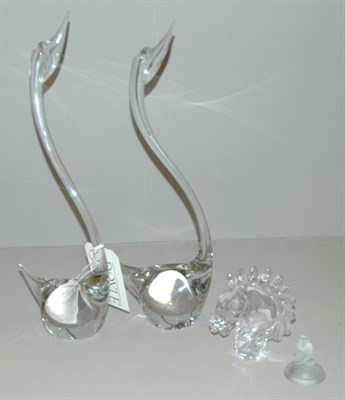 Lot 4258 - Four Glass Animals Including a pair of birds.