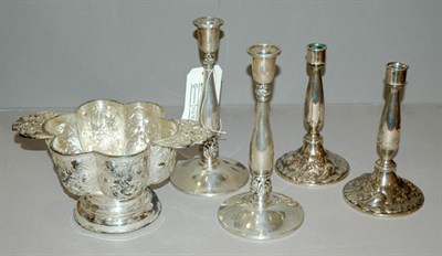 Lot 4280 - Two Pairs of Sterling Silver Candlesticks;...