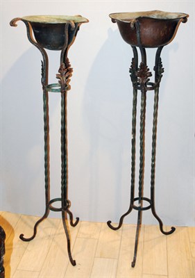 Lot 4307 - Pair of Patinated-Metal Jardinieres on Stands...