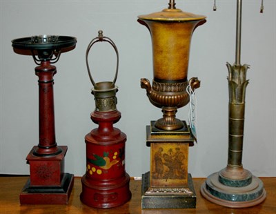 Lot 4199 - Four Neoclassical Style Metal Lamps Including...