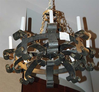 Lot 4423 - Scrolled Iron Eight-Light Chandelier