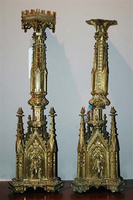 Lot 4483 - Gothic Style Gilt-Bronze Stands Height 27 1/2...
