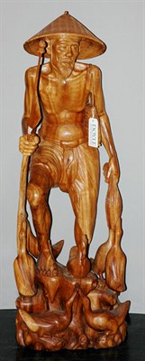 Lot 4499 - Japanese Carved Hardwood Figure of a Man...