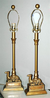 Lot 4497 - Pair of Gilded Camel Decorated Lamps Height 27...
