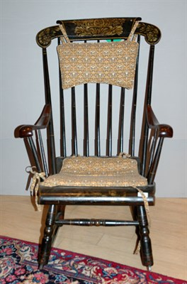 Lot 287 - Stencil Decorated Black Painted Rocking Chair