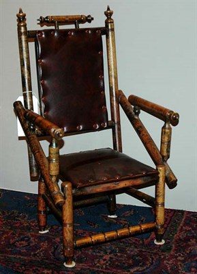 Lot 274 - Victorian Turned Wood and Simulated Leather...