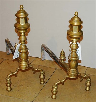 Lot 257 - Pair of Georgian Style Brass Andirons Height...