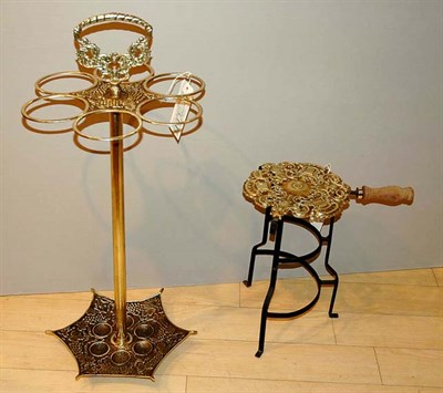 Lot 300 - Brass Umbrella Stand; Together with a Georgian...