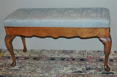 Lot 494A - Queen Anne Style Blue Upholstered Walnut Bench...