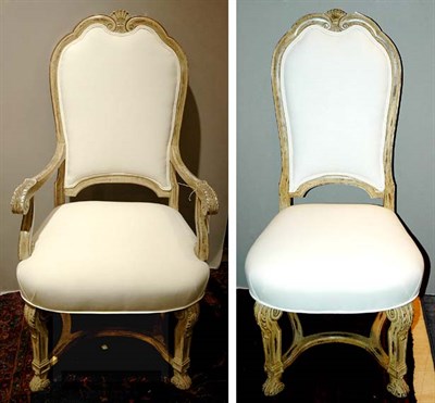 Lot 277 - Set of Six Regence Style Painted Dining Chairs...