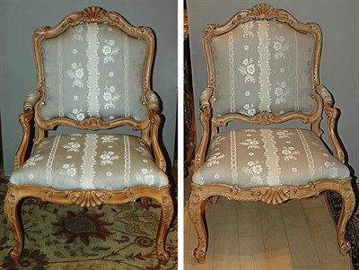 Lot 509 - Pair of Louis XV Style Carved Limed Wood...