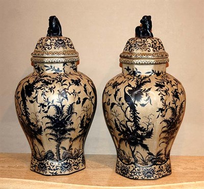 Lot 495 - Pair of Delft Style Blue and White Covered...