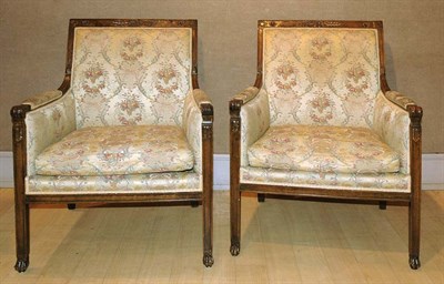 Lot 305 - Pair of Empire Style Upholstered Walnut Armchairs