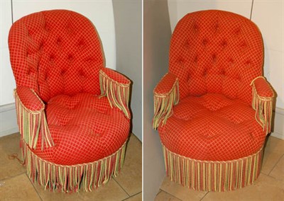Lot 446 - Pair of Victorian Button Tufted and Fringe...