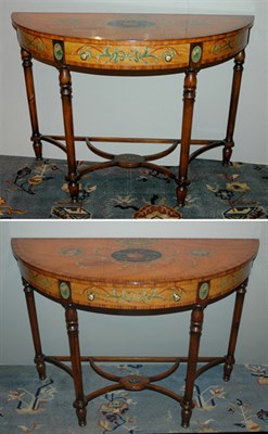 Lot 270 - Pair of Painted Fruitwood Demilune Consoles...