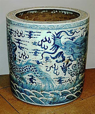 Lot 265 - Asian Blue and White Porcelain Cylinder Fish...