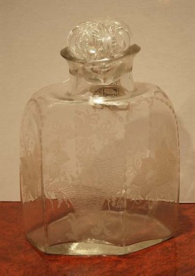 Lot 594 - Etched Glass Stoppered Bottle Height 13 3/4...