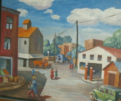 Lot 1088A - 20th Century School Rural Town Oil on canvas...