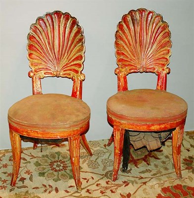 Lot 284 - Set of Six Parcel Gilt and Red Painted Shell...
