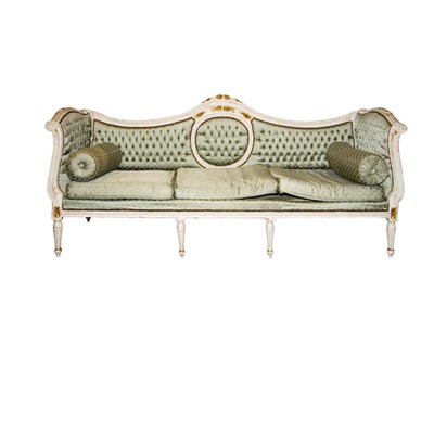 Lot 92 - Louis XVI Style Gray Painted Settee The arched...