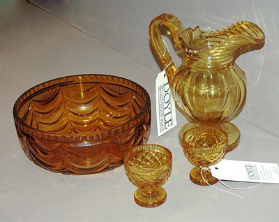 Lot 340 - Amber Cut Glass Water Pitcher; Together with...