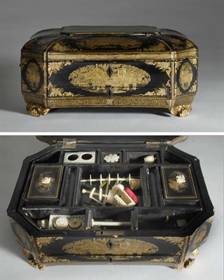 Lot 483 - Chinese Export Gilt Decorated Black Lacquered...