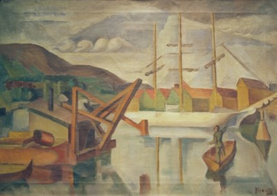 Lot 54 - Nils Krantz Norwegian, 1886-1954 Harbor Scene...