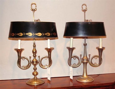 Lot 514A - Two Similar Brass Two-Light Desk Lamps with...