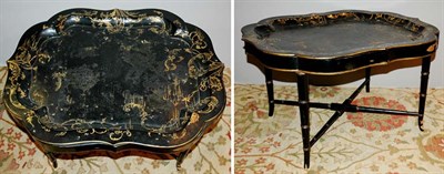 Lot 531 - Victorian Papier Mache Tray Table on Stand...
