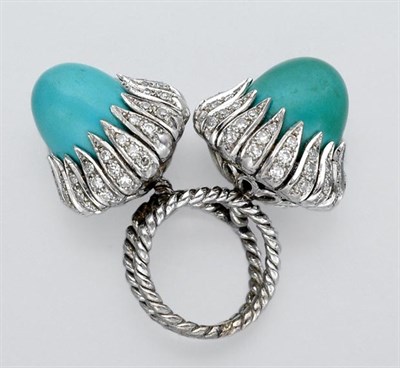 Lot 776 - Turquoise and Diamond Crossover Ring