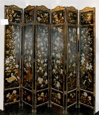 Lot 3453 - Floral and Bird Decorated Lacquered Six-Panel...
